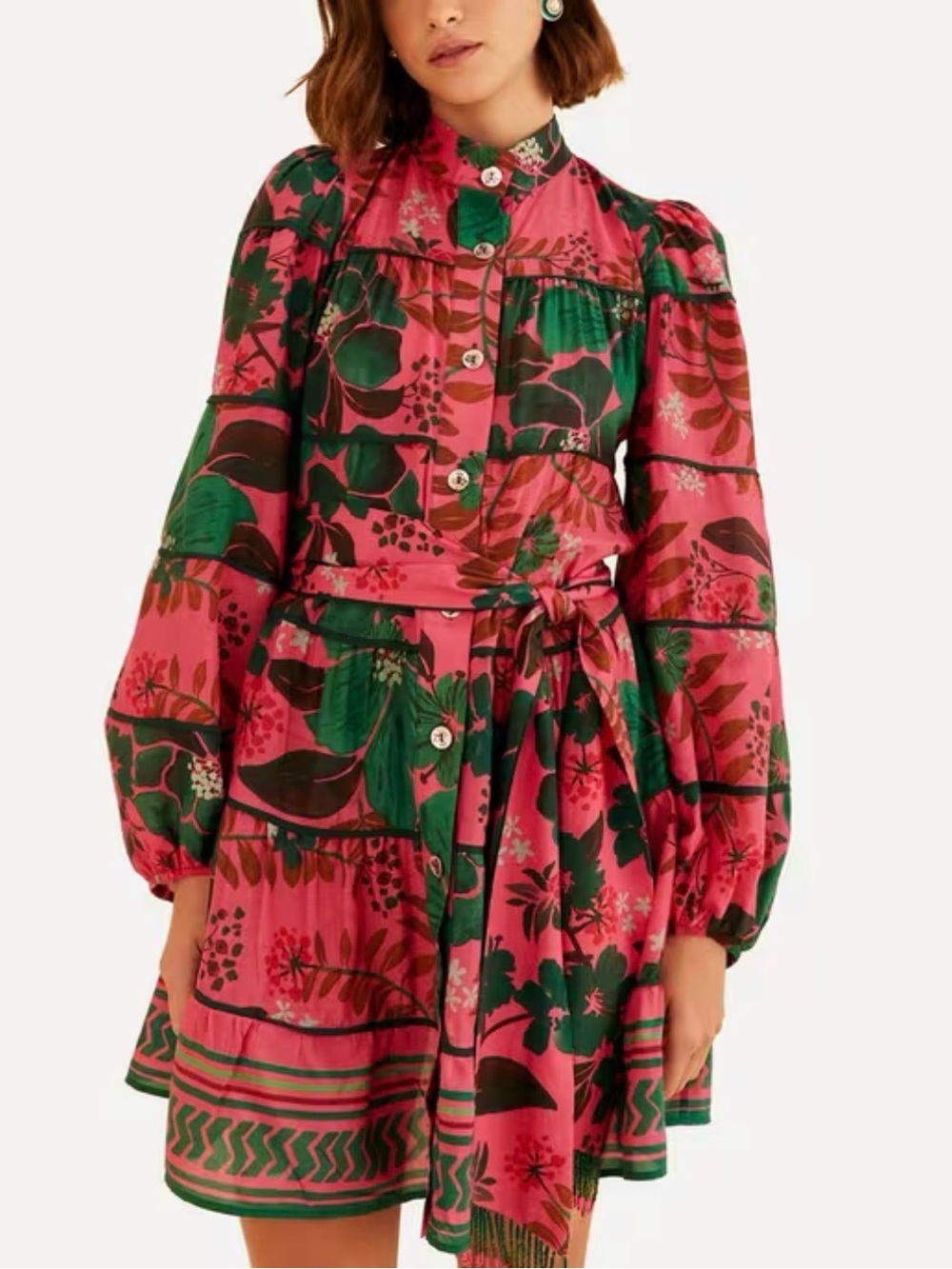 FARM Rio Pink and Green Floral Mini Dress